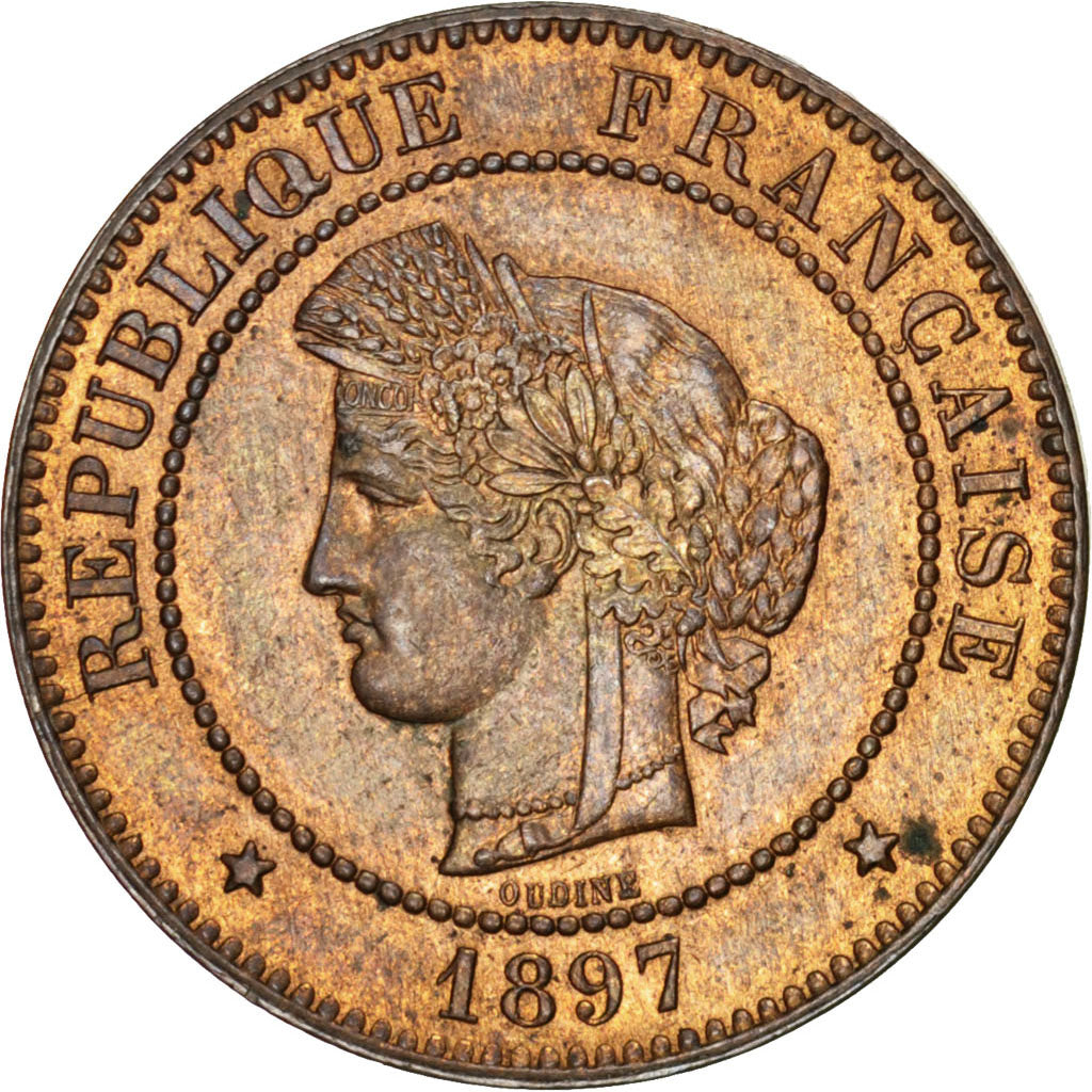 Coin, France, Cérès, 5 Centimes, 1897, Paris, MS(60-62), Bronze, KM:821.1