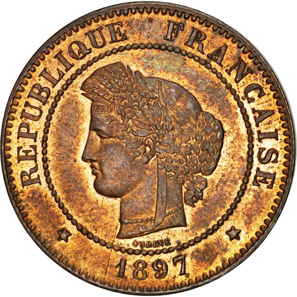 FRANCE, Cérès, 5 Centimes, 1897, Paris, KM #821.1, MS(60-62), Bronze, Gadoury #.