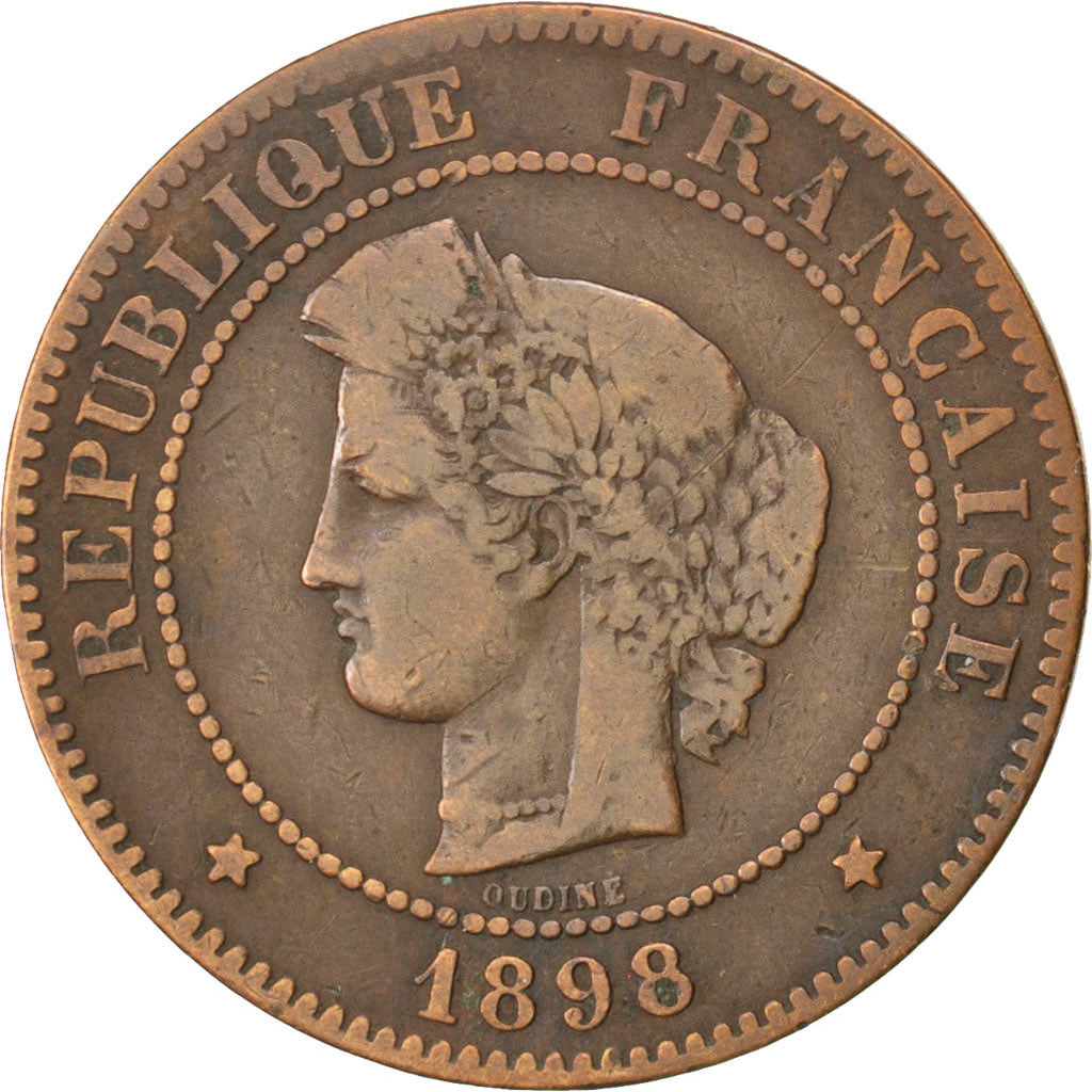 FRANCE, Cérès, 5 Centimes, 1898, Paris, KM #821.1, VF(20-25), Bronze, Gadoury #.