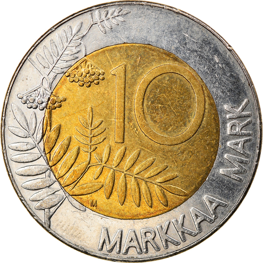 Moeda, Finlândia, 10 Markkaa, 1994, EF(40-45), Bimetálico, KM:77