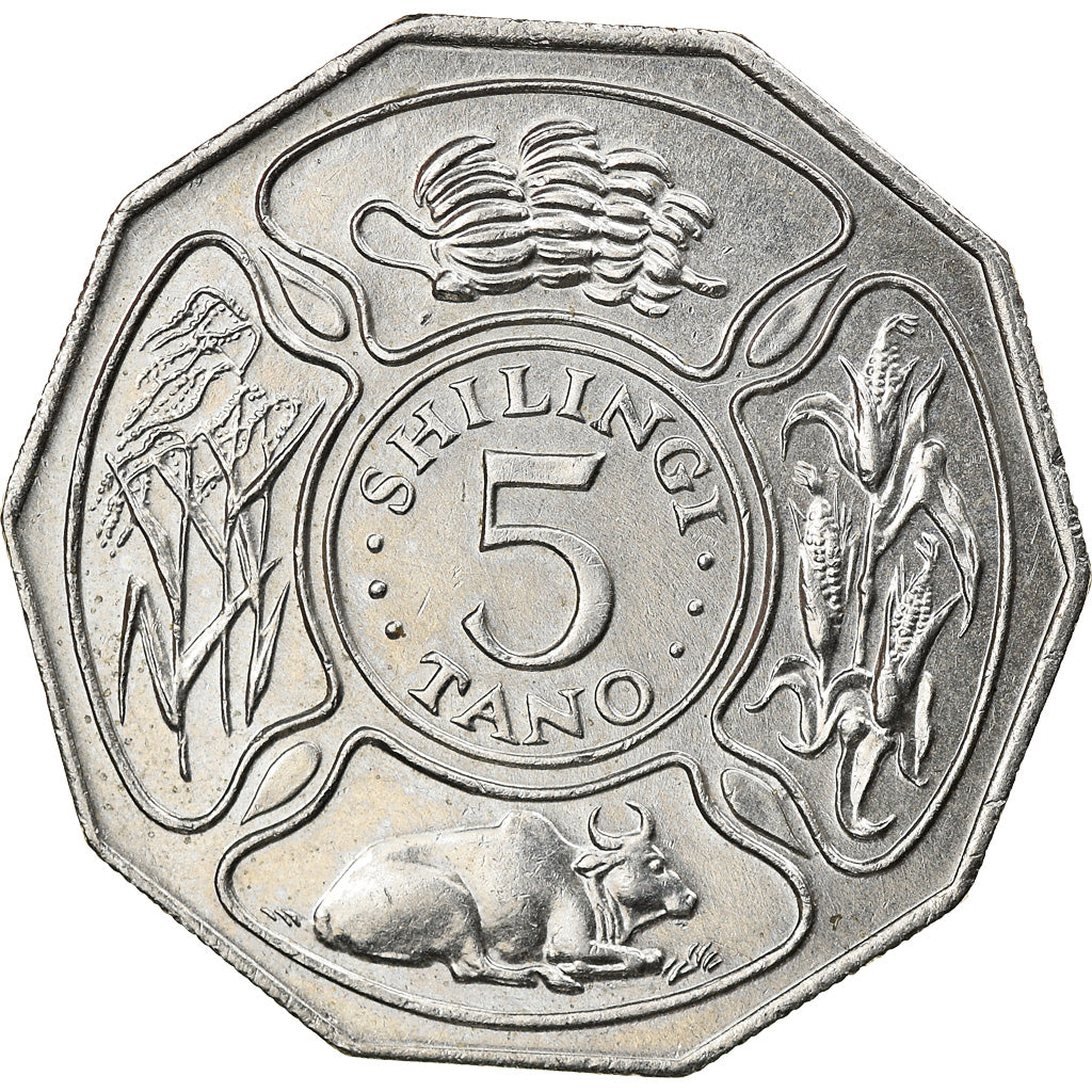 Coin, Tanzania, 5 Shilingi, 1987, British Royal Mint, AU(55-58), Copper-nickel