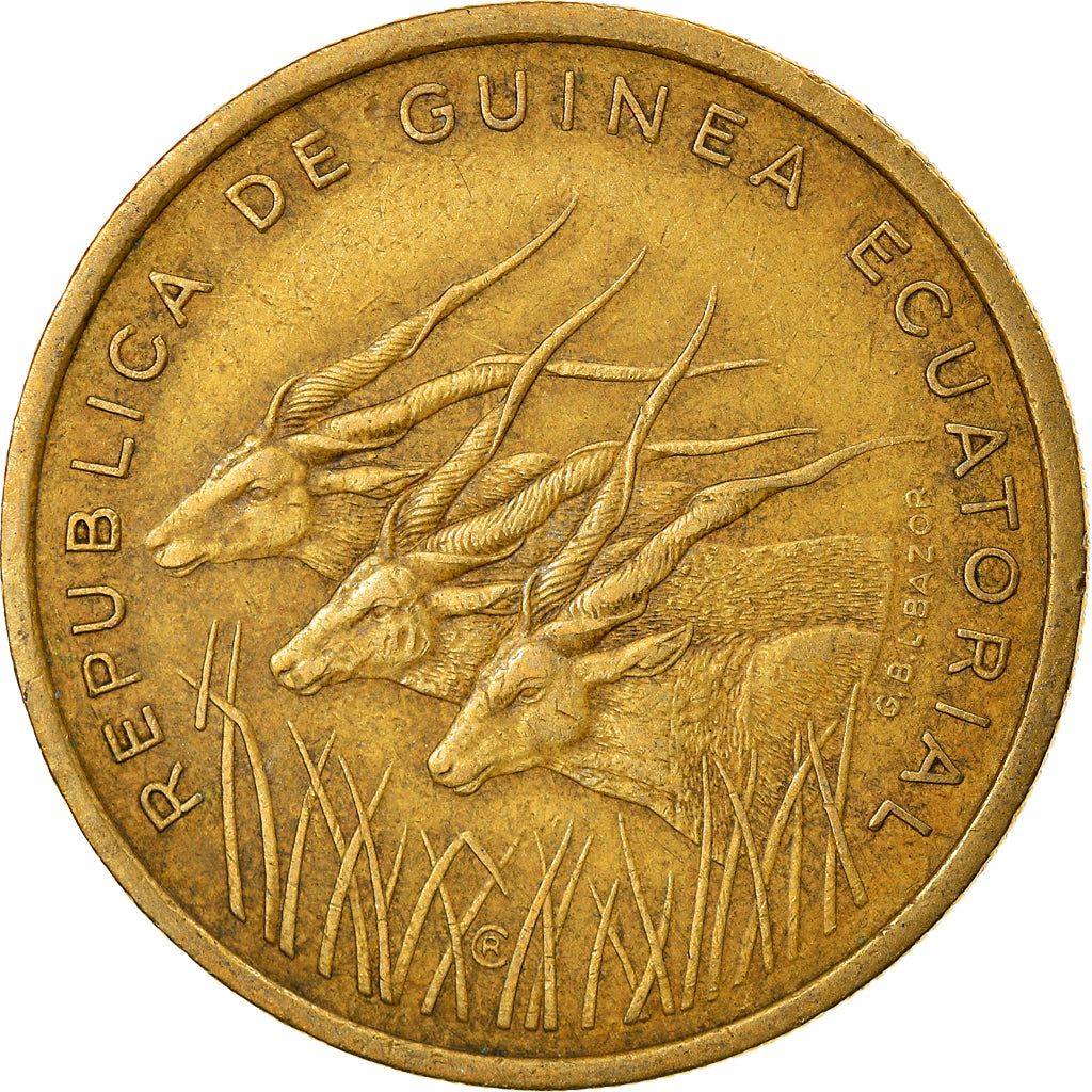 Coin, Equatorial Guinea, 25 Francos, 1985, Paris, EF(40-45), Aluminum-Bronze