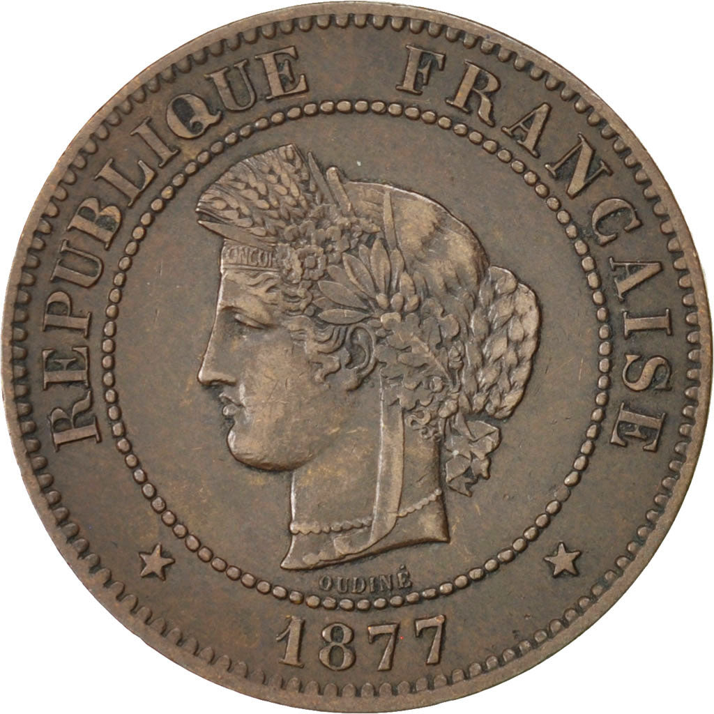 FRANCE, Cérès, 5 Centimes, 1877, Bordeaux, KM #821.2, EF(40-45), Bronze, Gadoury