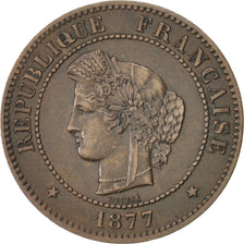 FRANCE, Cérès, 5 Centimes, 1877, Bordeaux, KM #821.2, EF(40-45), Bronze, Gadoury