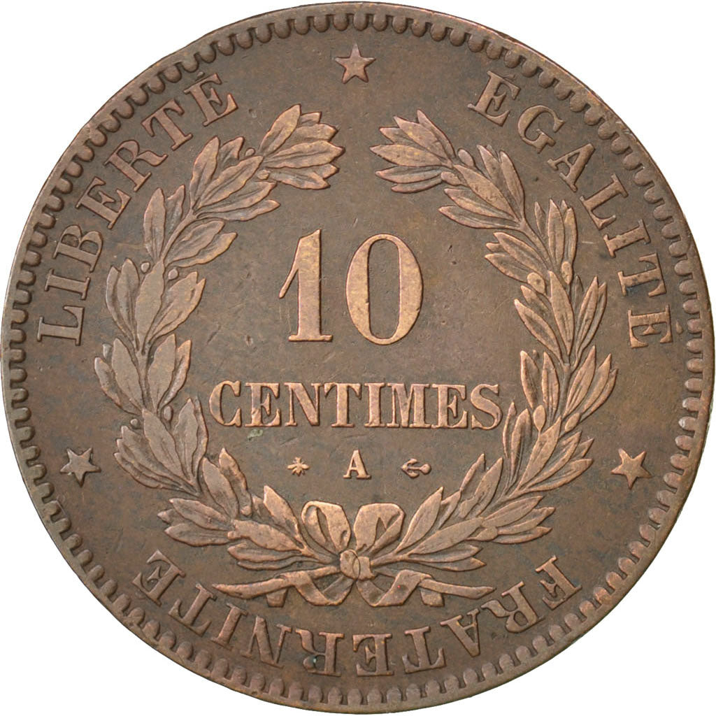 Francia, Cérès, 10 Centimes, 1870, Paris, BB, Bronzo, KM:815.1, Gadoury:265