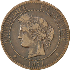 FRANCE, Cérès, 10 Centimes, 1871, Paris, KM #815.1, VF(20-25), Bronze, Gadoury #