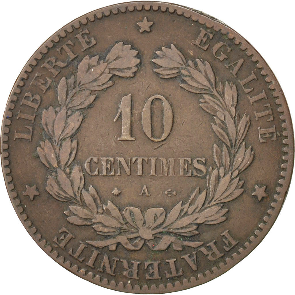 Monnaie, France, Cérès, 10 Centimes, 1872, Paris, TB, Bronze, KM:815.1