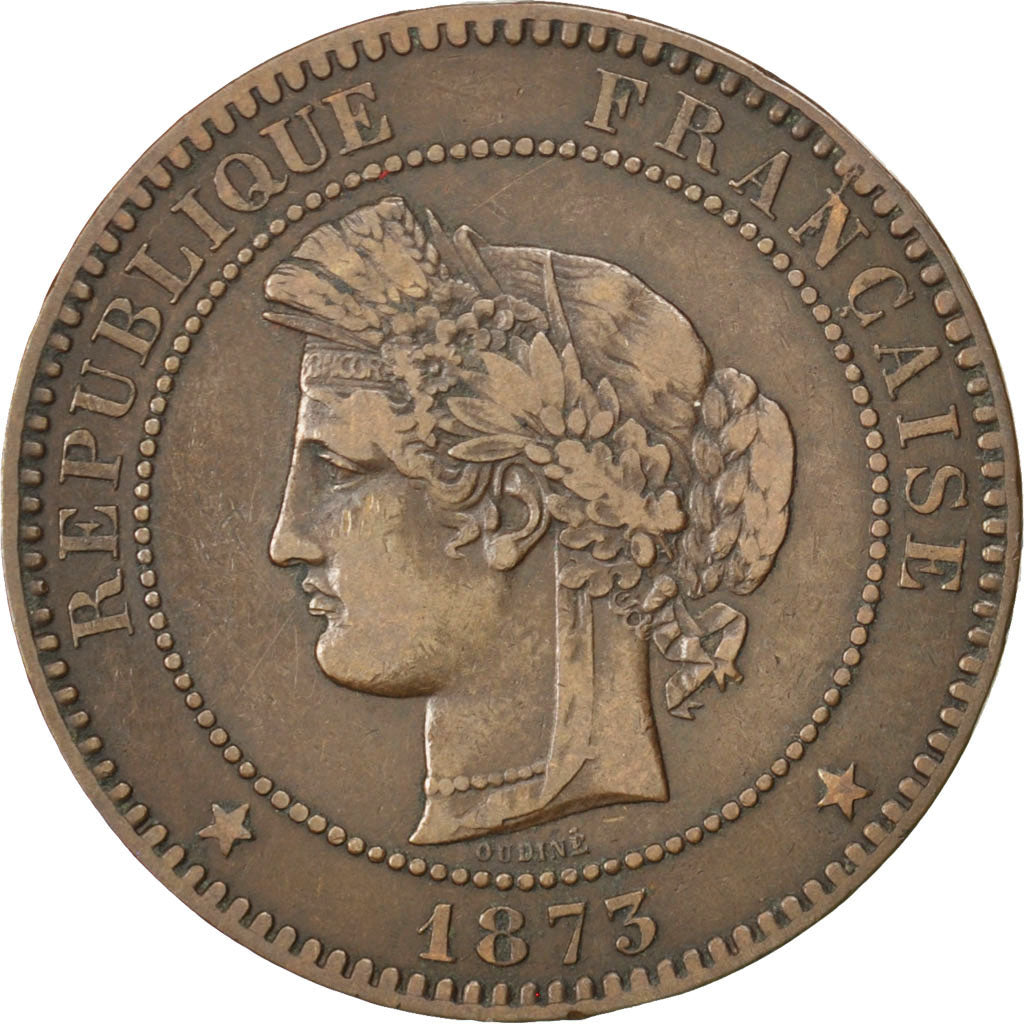 FRANCE, Cérès, 10 Centimes, 1873, Paris, KM #815.1, VF(30-35), Bronze, Gadoury #