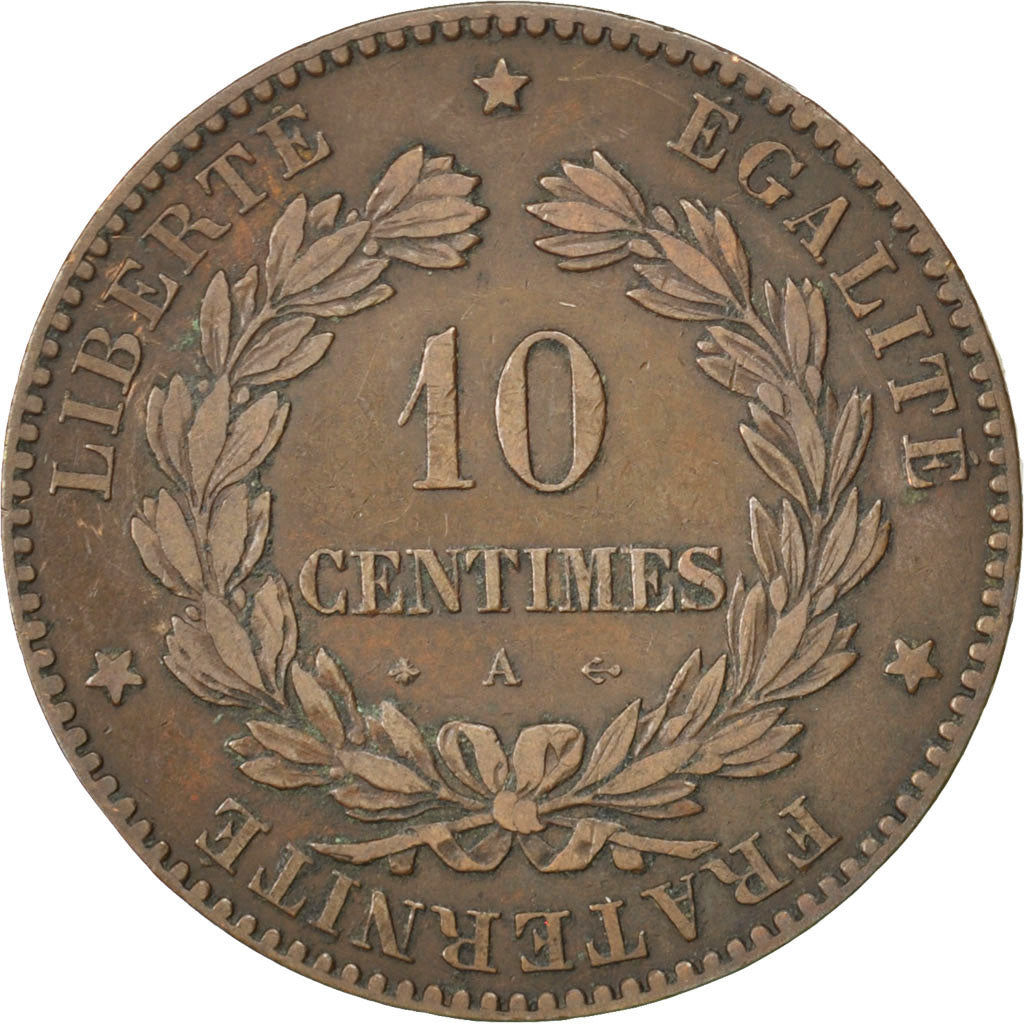 FRANCE, Cérès, 10 Centimes, 1873, Paris, KM #815.1, VF(30-35), Bronze, Gadoury #