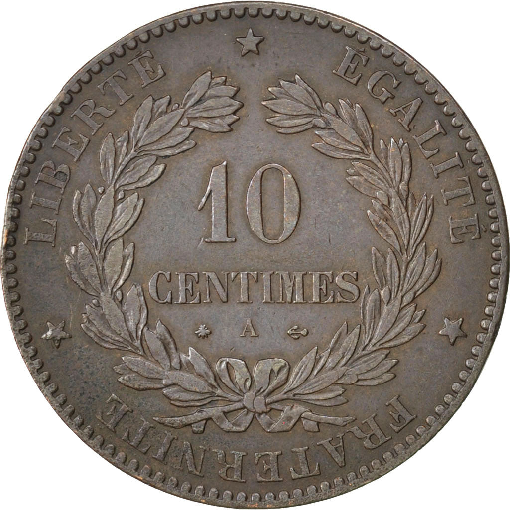 Moneta, Francia, Cérès, 10 Centimes, 1873, Paris, BB, Bronzo, KM:815.1