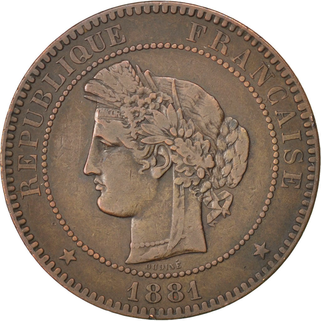 FRANCE, Cérès, 10 Centimes, 1881, Paris, KM #815.1, VF(30-35), Bronze, Gadoury #