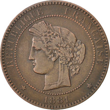 FRANCE, Cérès, 10 Centimes, 1881, Paris, KM #815.1, VF(30-35), Bronze, Gadoury #