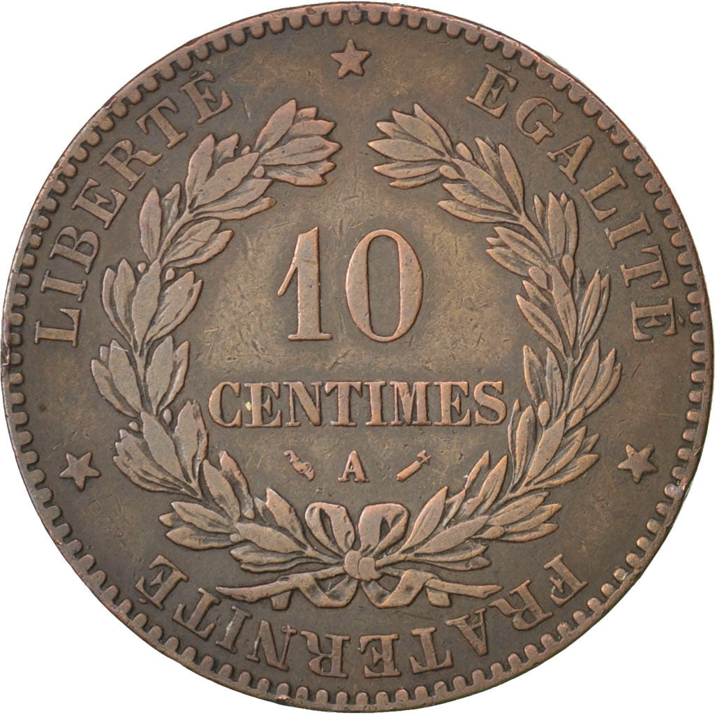 FRANCE, Cérès, 10 Centimes, 1881, Paris, KM #815.1, VF(30-35), Bronze, Gadoury #