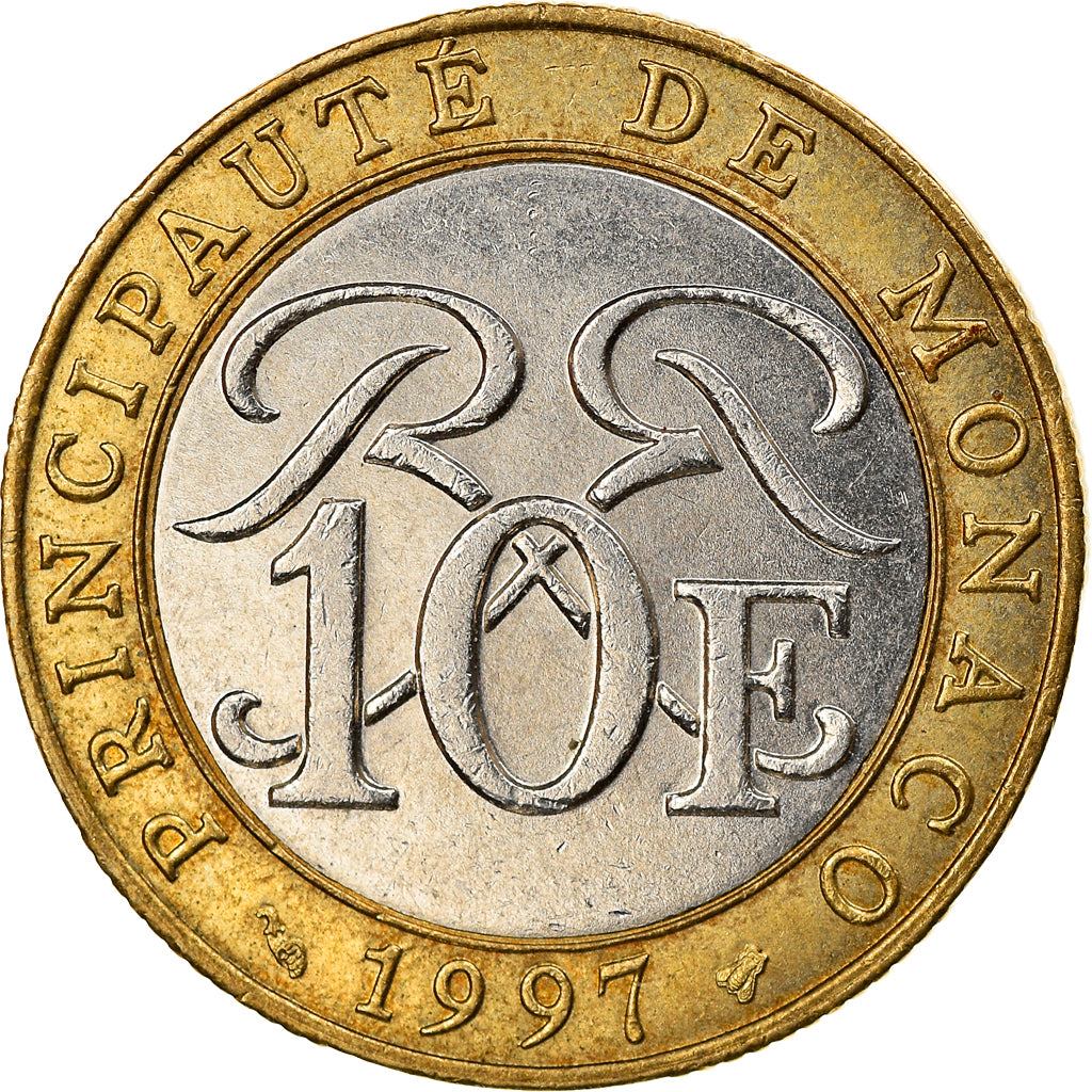 Coin, Monaco, Rainier III, 10 Francs, 1997, EF(40-45), Bi-Metallic, KM:163