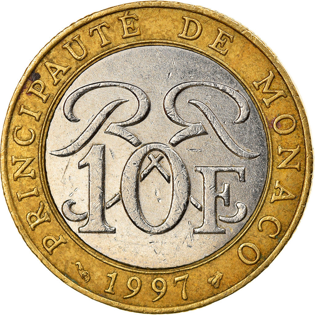 Coin, Monaco, Rainier III, 10 Francs, 1997, EF(40-45), Bi-Metallic, KM:163