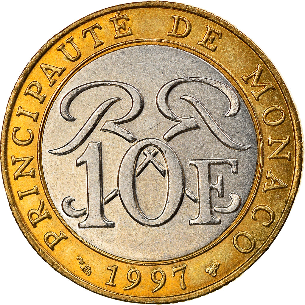 Coin, Monaco, Rainier III, 10 Francs, 1997, EF(40-45), Bi-Metallic, KM:163