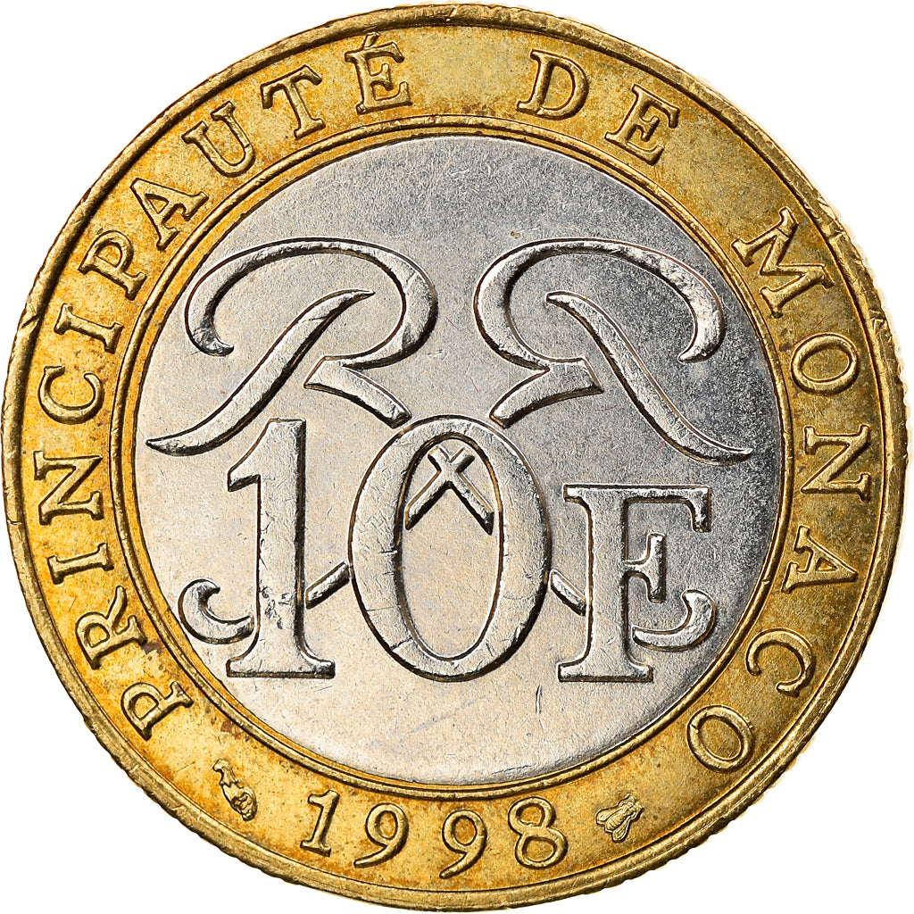 Coin, Monaco, Rainier III, 10 Francs, 1998, EF(40-45), Bi-Metallic, KM:163