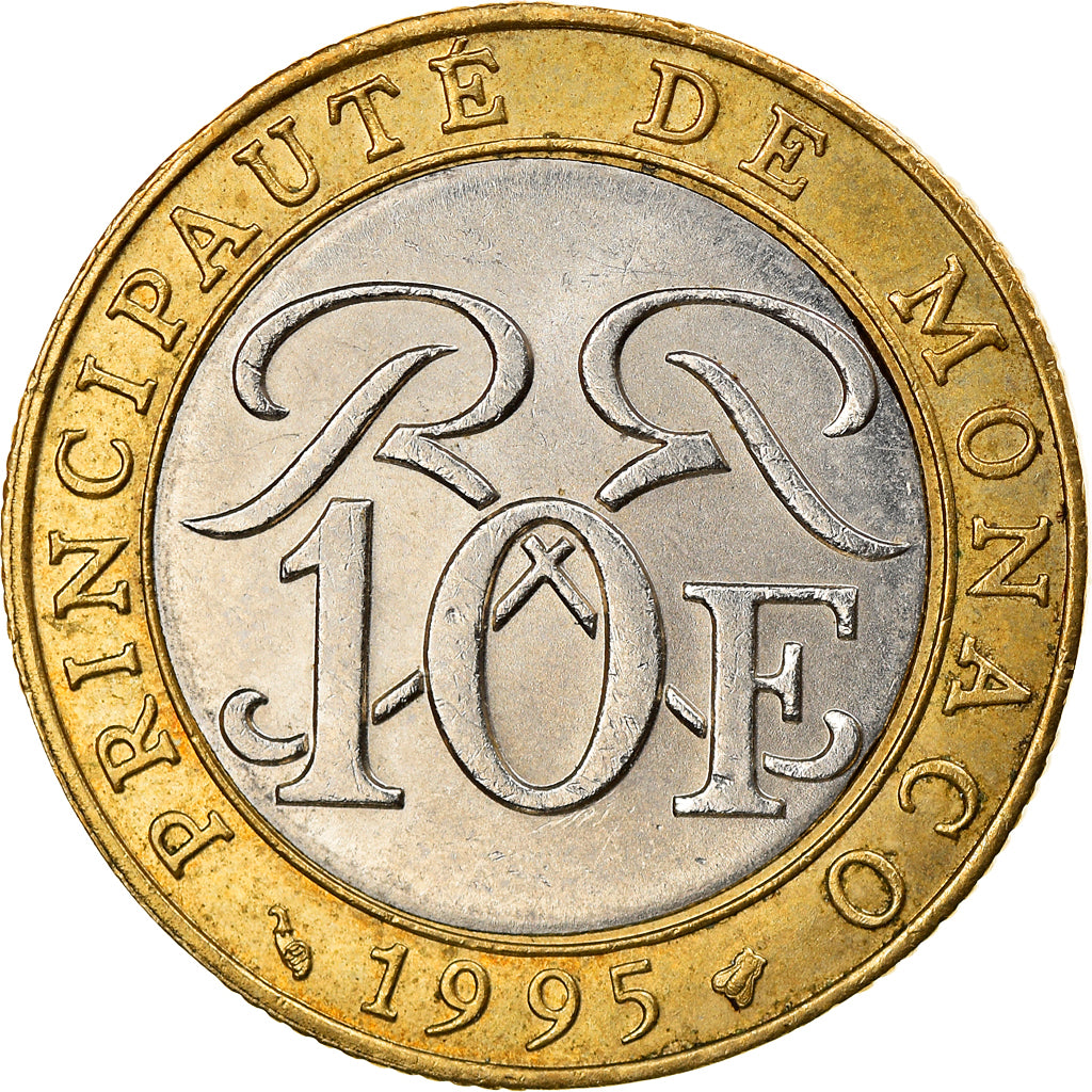 Coin, Monaco, Rainier III, 10 Francs, 1995, EF(40-45), Bi-Metallic, KM:163