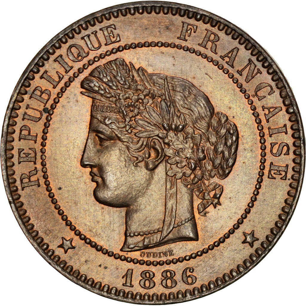 FRANCE, Cérès, 10 Centimes, 1886, Paris, KM #815.1, MS(60-62), Bronze, Gadoury #