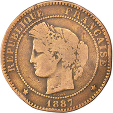 FRANCE, Cérès, 10 Centimes, 1887, Paris, KM #815.1, VG(8-10), Bronze, Gadoury #.