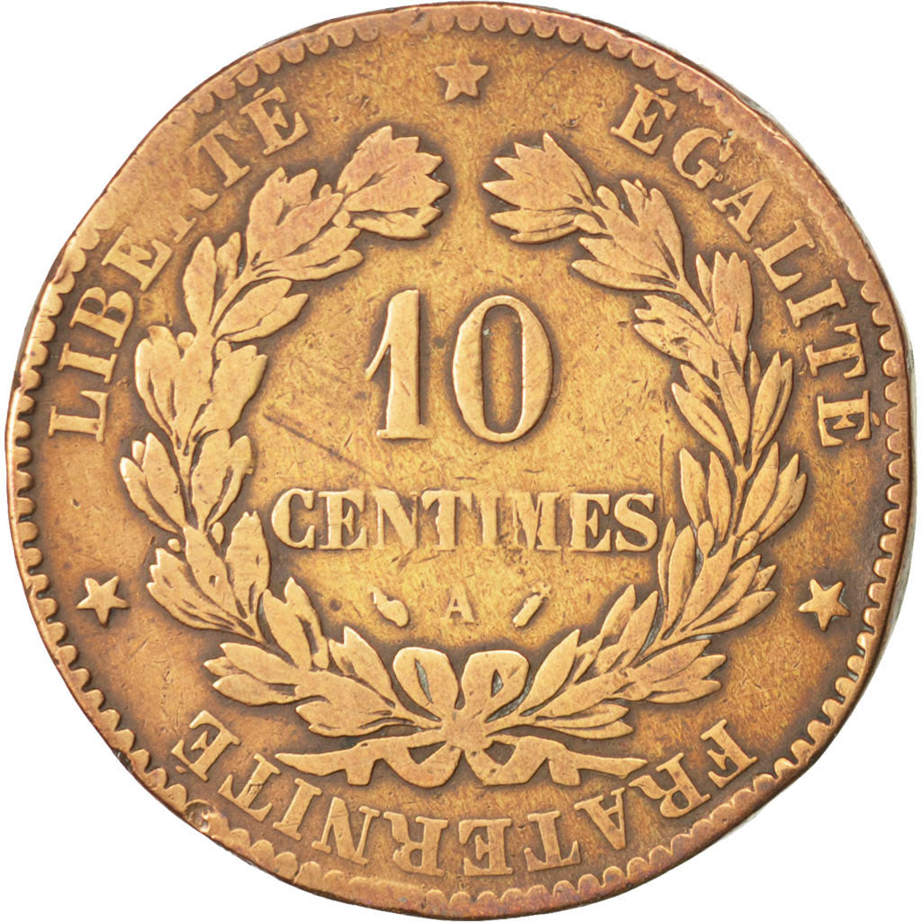 FRANCE, Cérès, 10 Centimes, 1887, Paris, KM #815.1, VG(8-10), Bronze, Gadoury #.