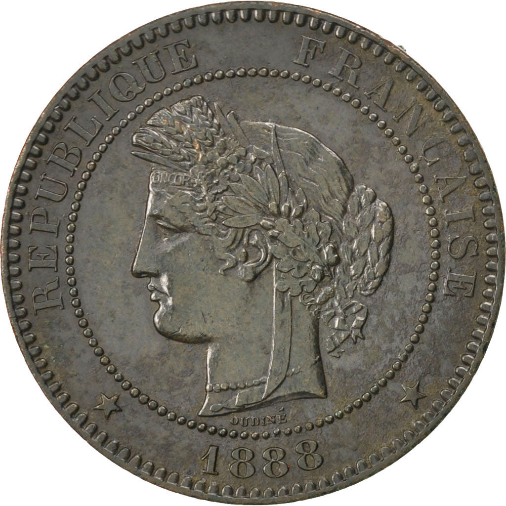 FRANCE, Cérès, 10 Centimes, 1888, Paris, KM #815.1, EF(40-45), Bronze, Gadoury #