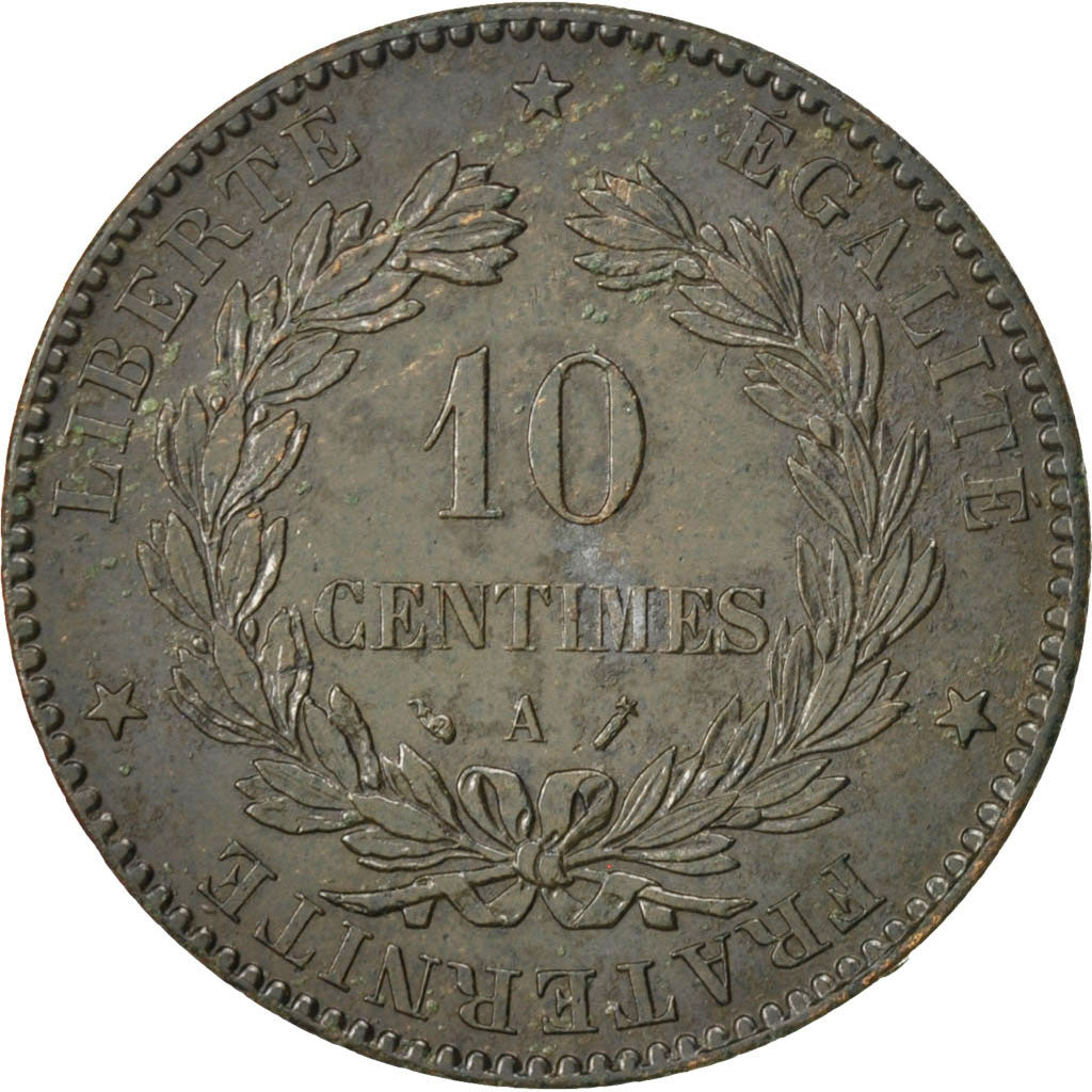 FRANCE, Cérès, 10 Centimes, 1888, Paris, KM #815.1, EF(40-45), Bronze, Gadoury #