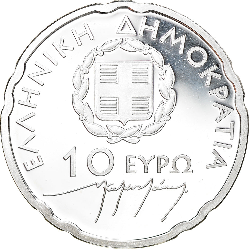 Greece, 10 Euro, Nikos Kazantzakis, 2007, Athens, MS(64), Silver, KM:224