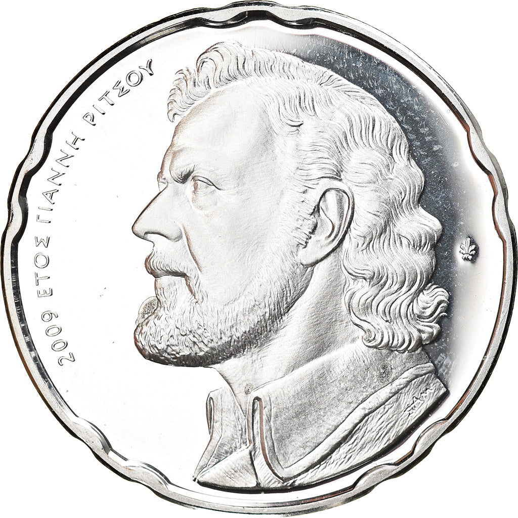 Greece, 10 Euro, Yannis Ritsos, 2009, MS(64), Silver, KM:226