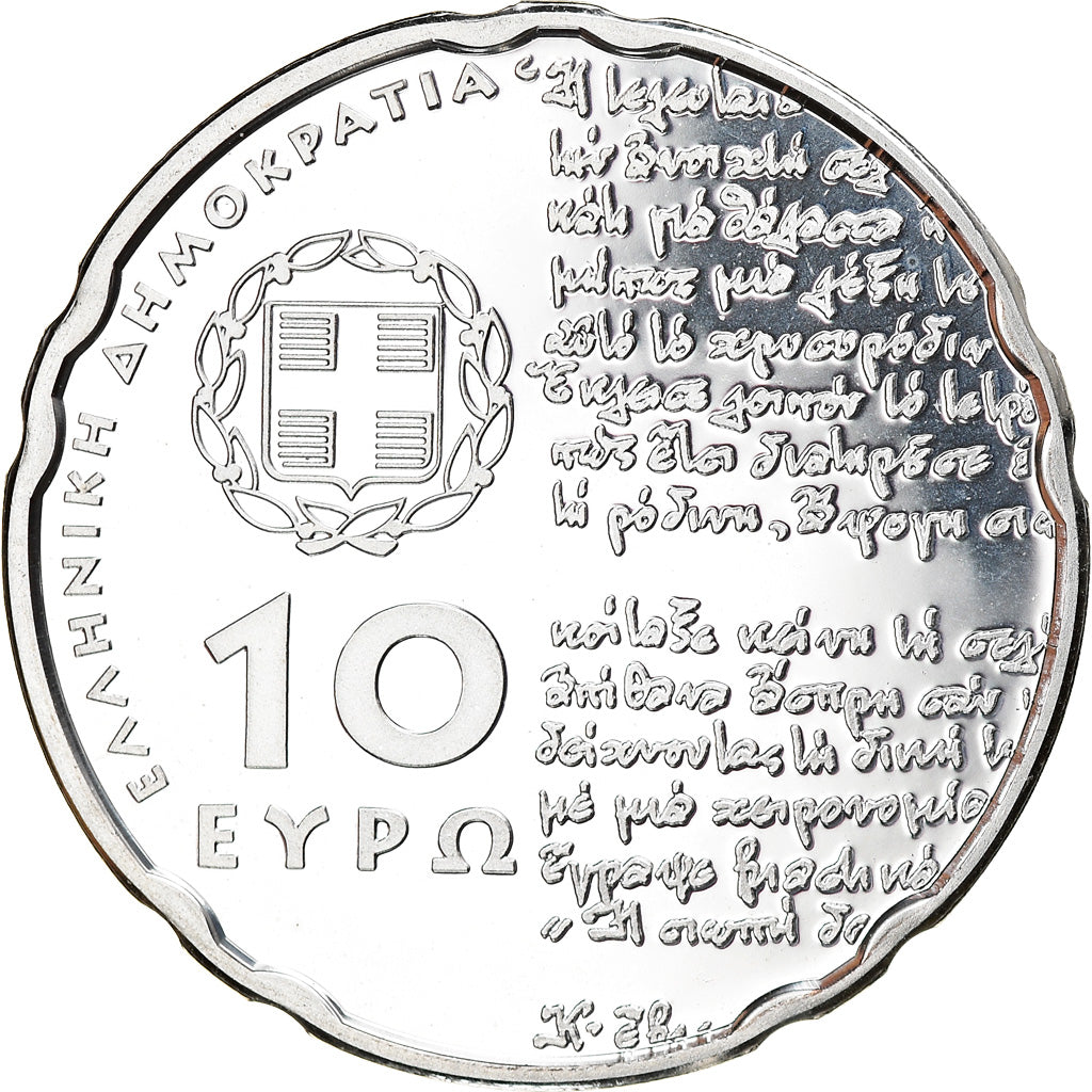 Greece, 10 Euro, Yannis Ritsos, 2009, MS(64), Silver, KM:226