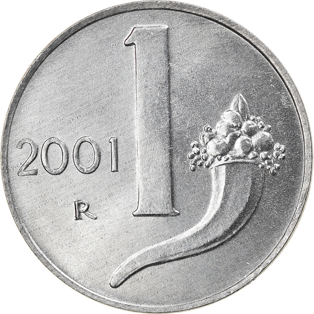 Coin, Italy, Lira, 2001, Rome, MS(64), Aluminum, KM:91