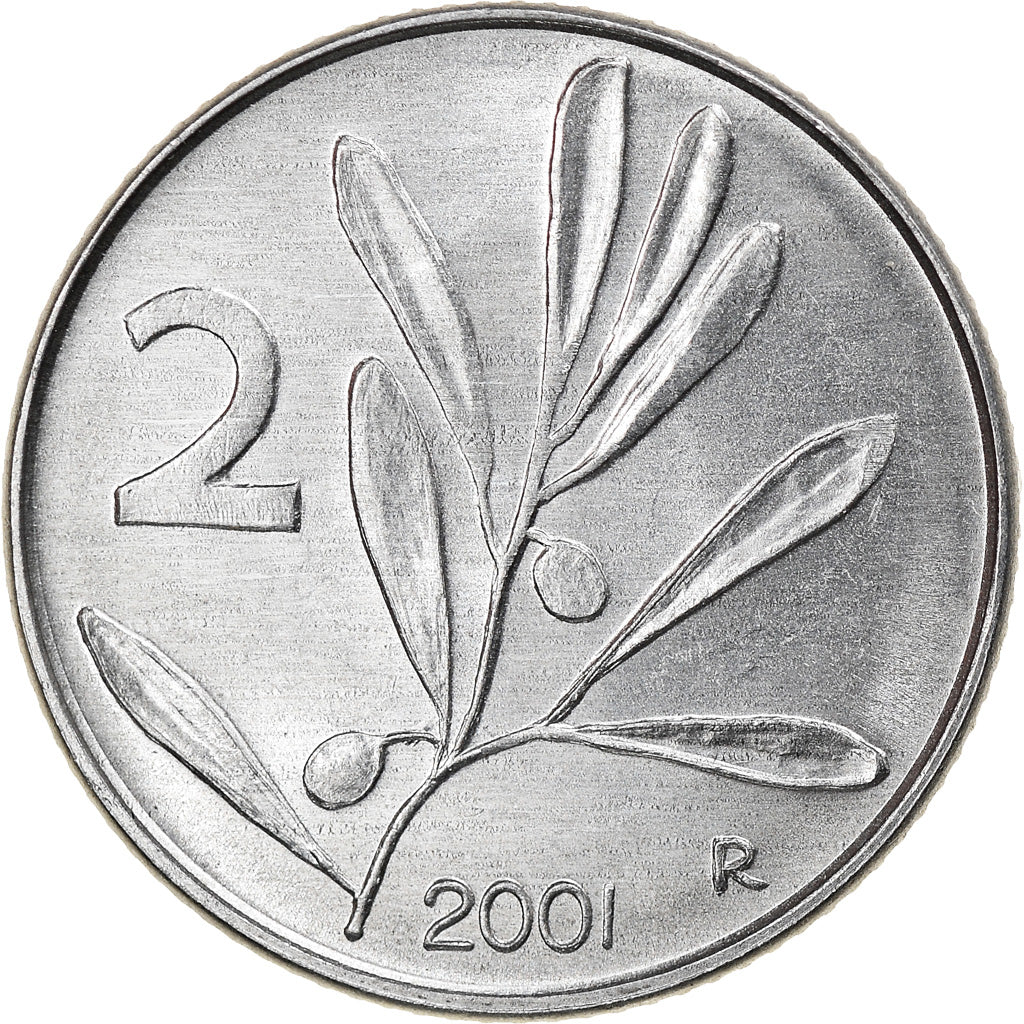 Coin, Italy, 2 Lire, 2001, Rome, MS(64), Aluminum, KM:94