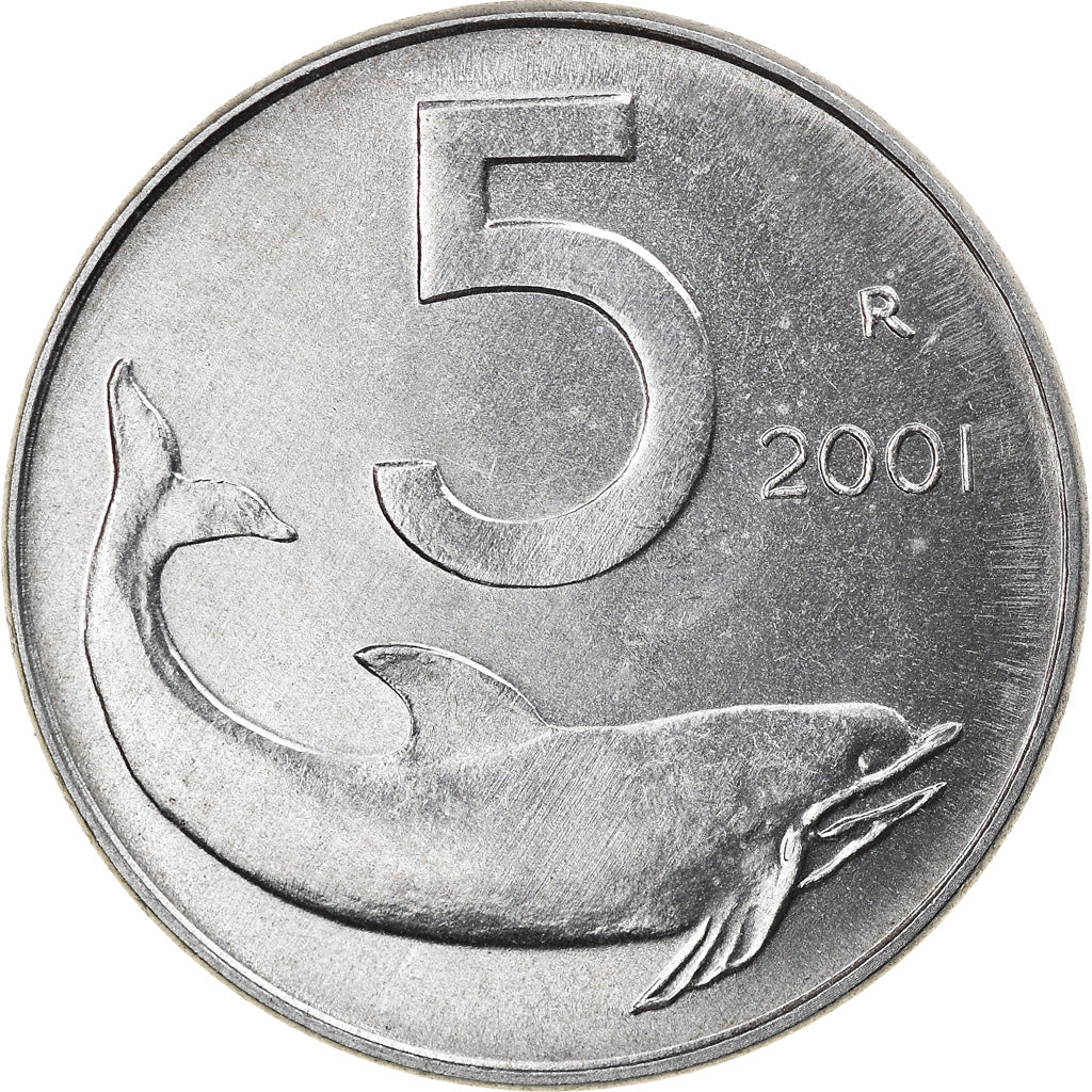 Coin, Italy, 5 Lire, 2001, Rome, MS(64), Aluminum, KM:92