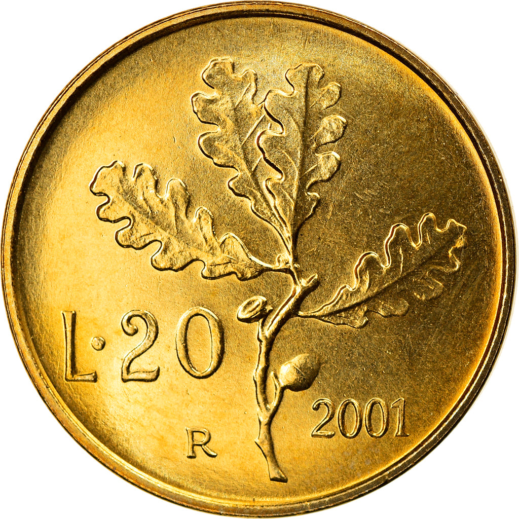 Coin, Italy, 20 Lire, 2001, Rome, MS(64), Aluminum-Bronze, KM:97.2