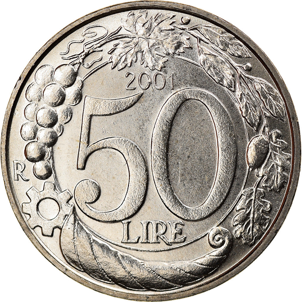 Coin, Italy, 50 Lire, 2001, Rome, MS(64), Copper-nickel, KM:183