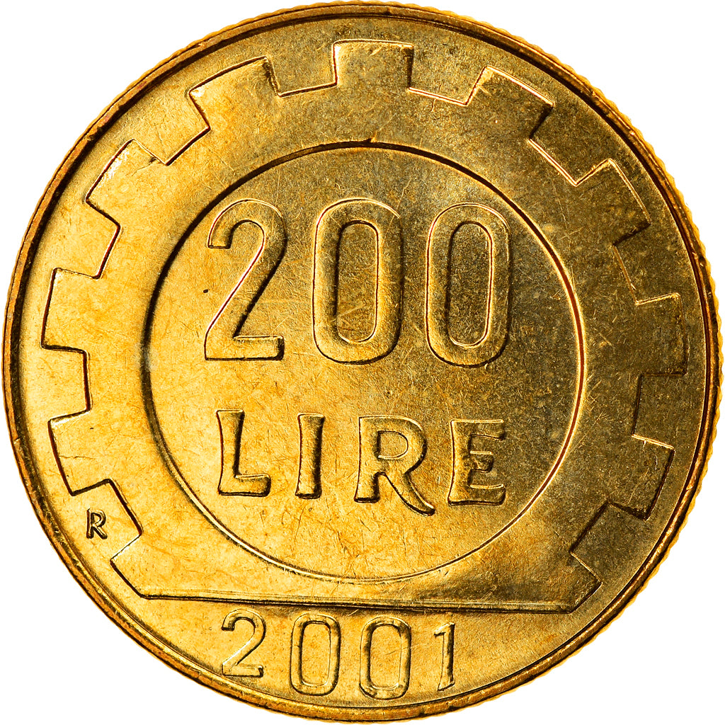 Coin, Italy, 200 Lire, 2001, Rome, MS(64), Aluminum-Bronze, KM:105