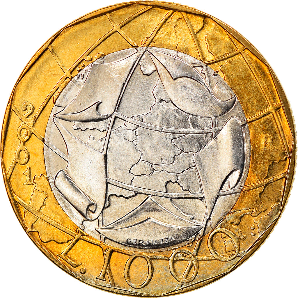 Coin, Italy, 1000 Lire, 2001, Rome, MS(64), Bi-Metallic, KM:194