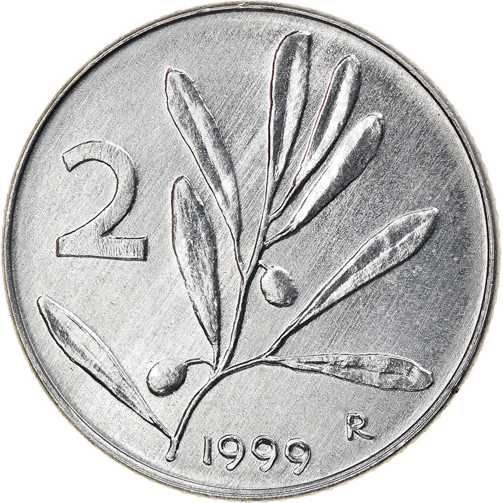 Coin, Italy, 2 Lire, 1999, Rome, MS(64), Aluminum, KM:94