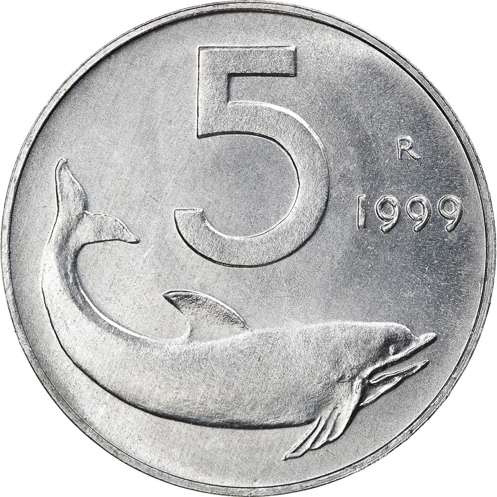 Coin, Italy, 5 Lire, 1999, Rome, MS(64), Aluminum, KM:92