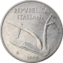 Coin, Italy, 10 Lire, 1999, Rome, MS(64), Aluminum, KM:93