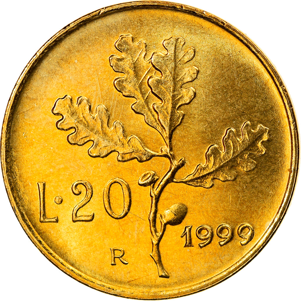Coin, Italy, 20 Lire, 1999, Rome, MS(64), Aluminum-Bronze, KM:97.2