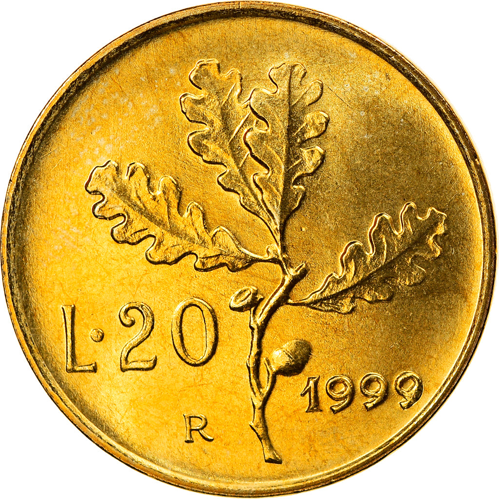 Coin, Italy, 20 Lire, 1999, Rome, MS(64), Aluminum-Bronze, KM:97.2