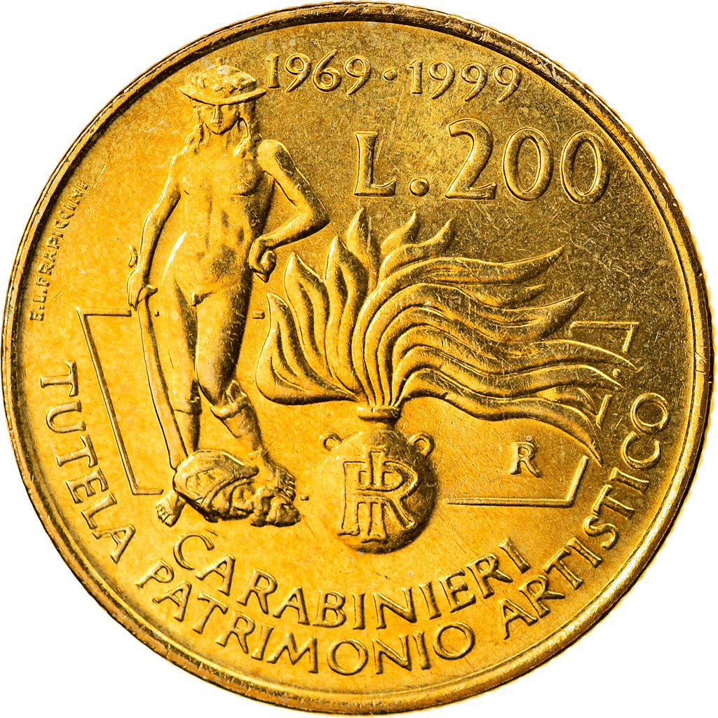 Coin, Italy, 200 Lire, 1999, Rome, MS(64), Aluminum-Bronze, KM:218