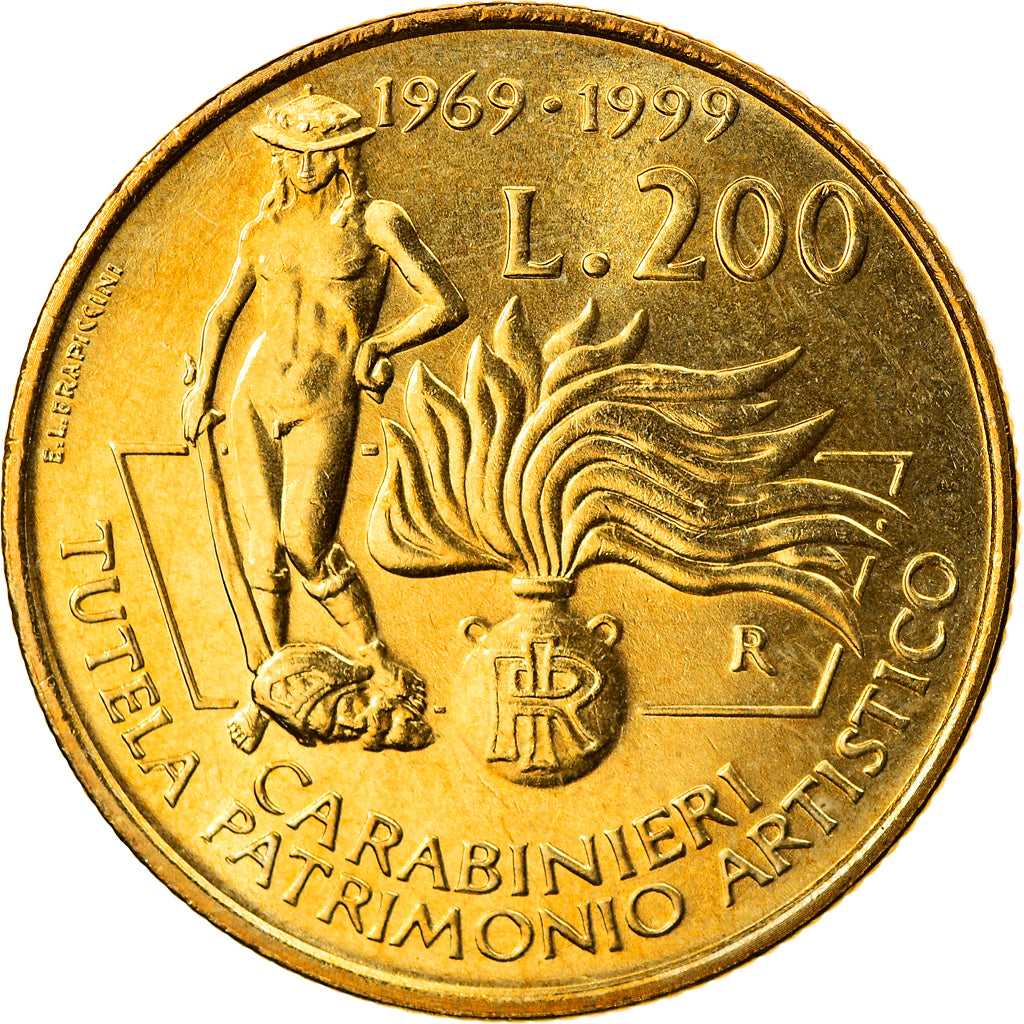 Coin, Italy, 200 Lire, 1999, Rome, MS(64), Aluminum-Bronze, KM:218