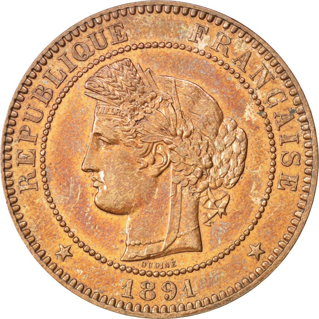FRANCE, Cérès, 10 Centimes, 1891, Paris, KM #815.1, AU(50-53), Bronze, Gadoury #