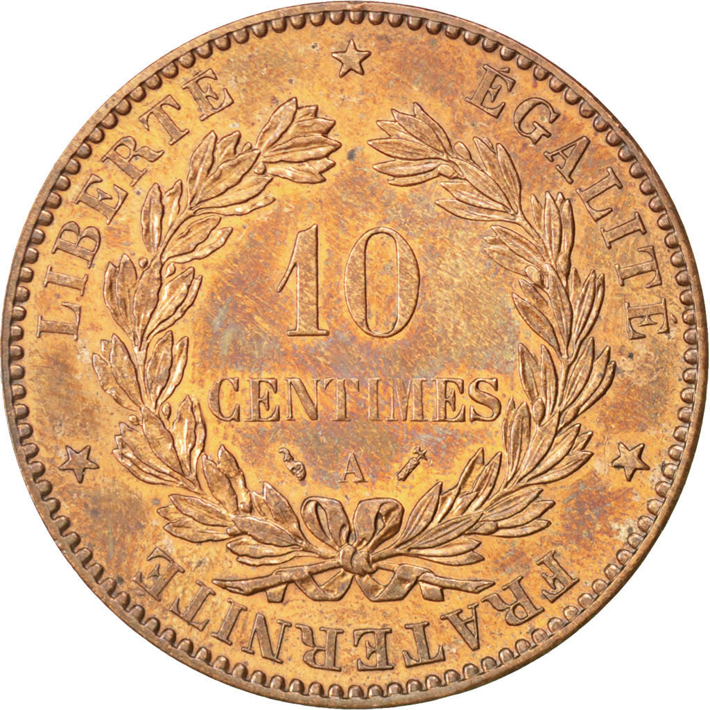 FRANCE, Cérès, 10 Centimes, 1891, Paris, KM #815.1, AU(50-53), Bronze, Gadoury #