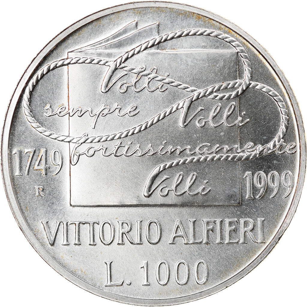 Moeda, Itália, 1000 Lire, 1999, Rome, MS(64), Prata, KM:221