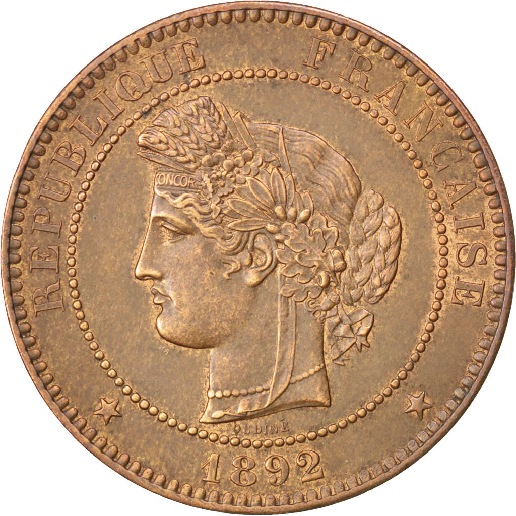 FRANCE, Cérès, 10 Centimes, 1892, Paris, KM #815.1, AU(50-53), Bronze, Gadoury #