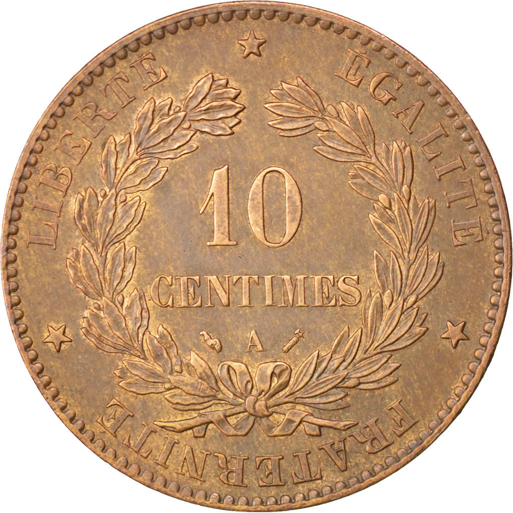FRANCE, Cérès, 10 Centimes, 1892, Paris, KM #815.1, AU(50-53), Bronze, Gadoury #