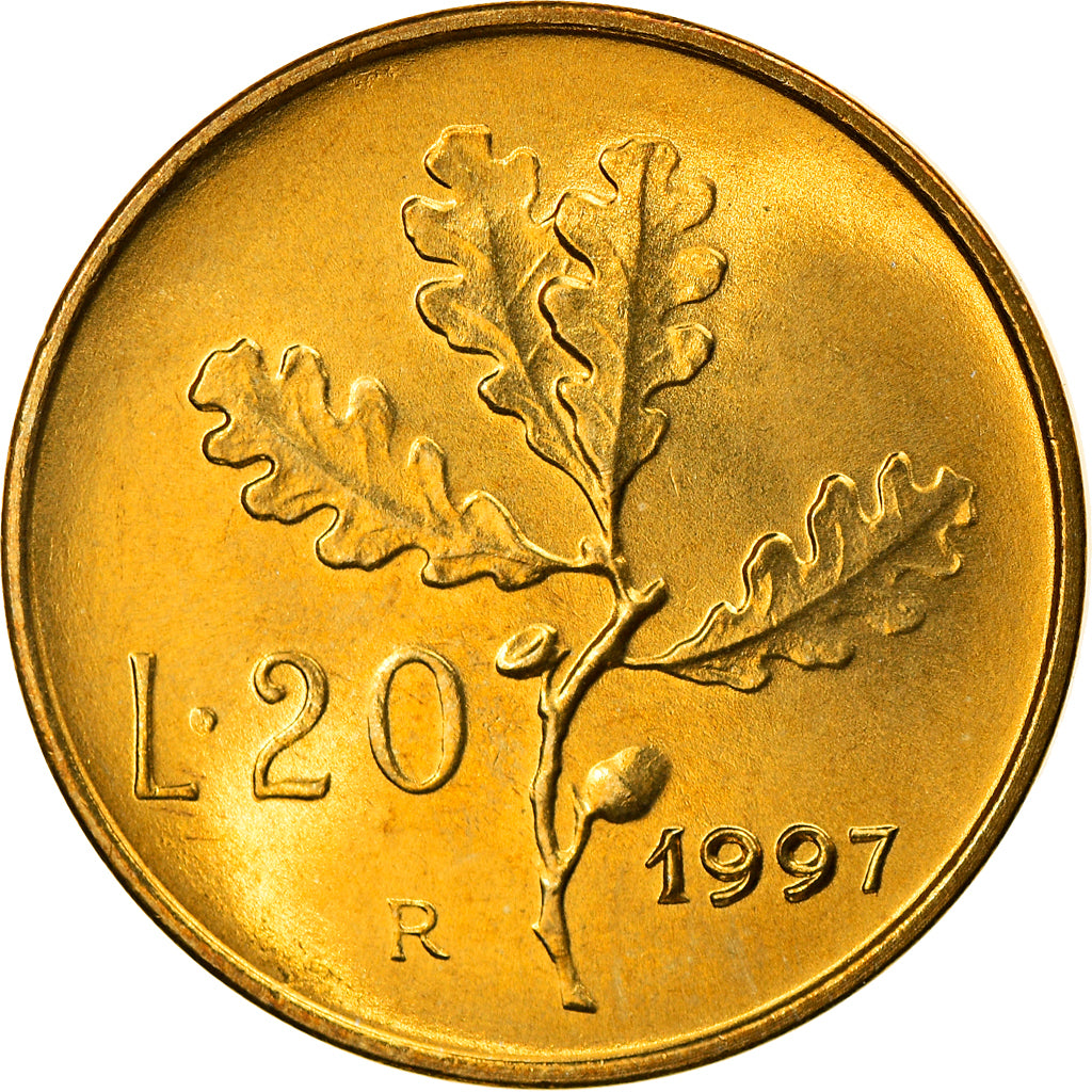 Coin, Italy, 20 Lire, 1997, Rome, MS(64), Aluminum-Bronze, KM:97.2